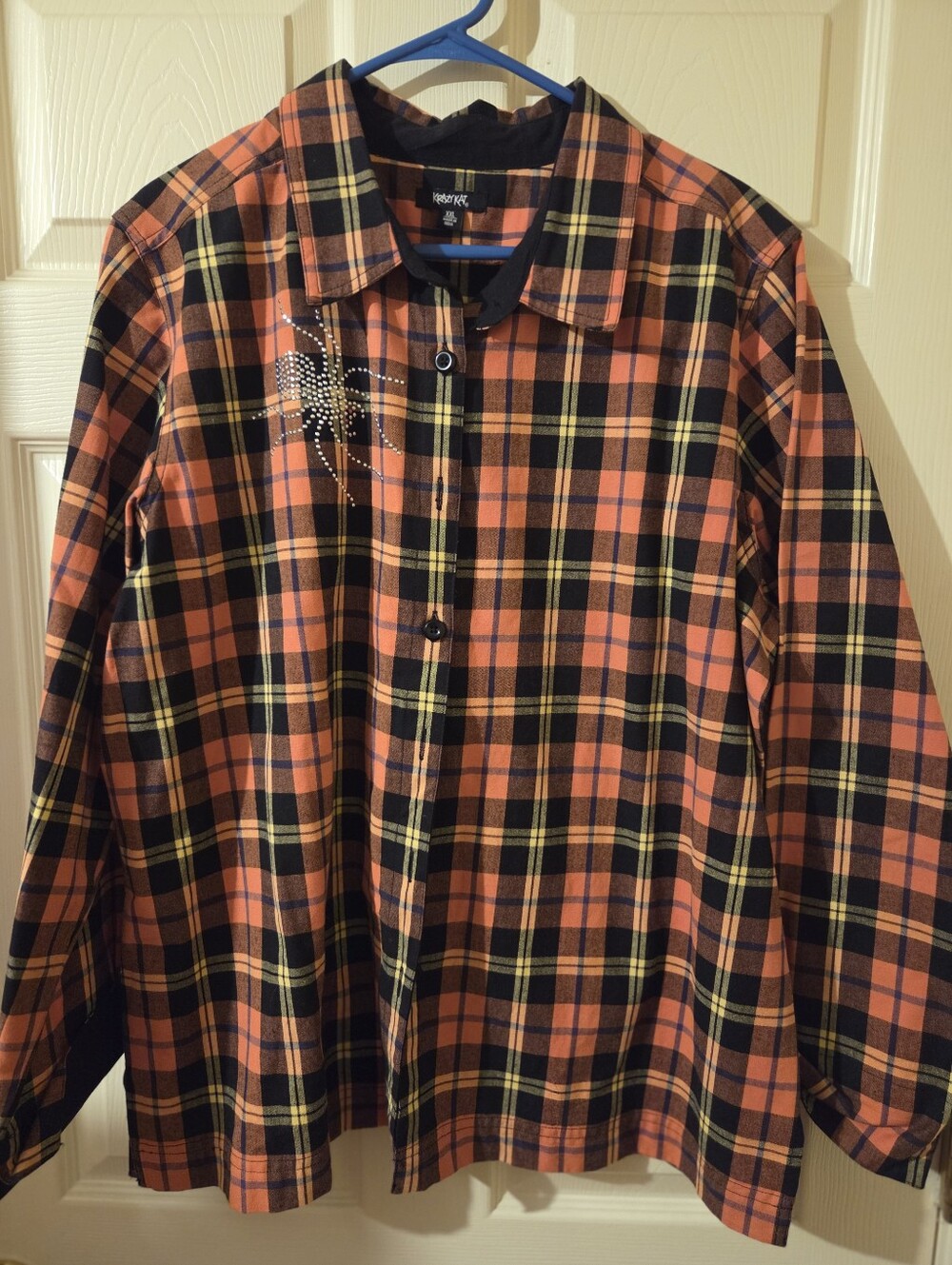 Women's Orange Plaid Button-Up Shirt - Krazy Kat